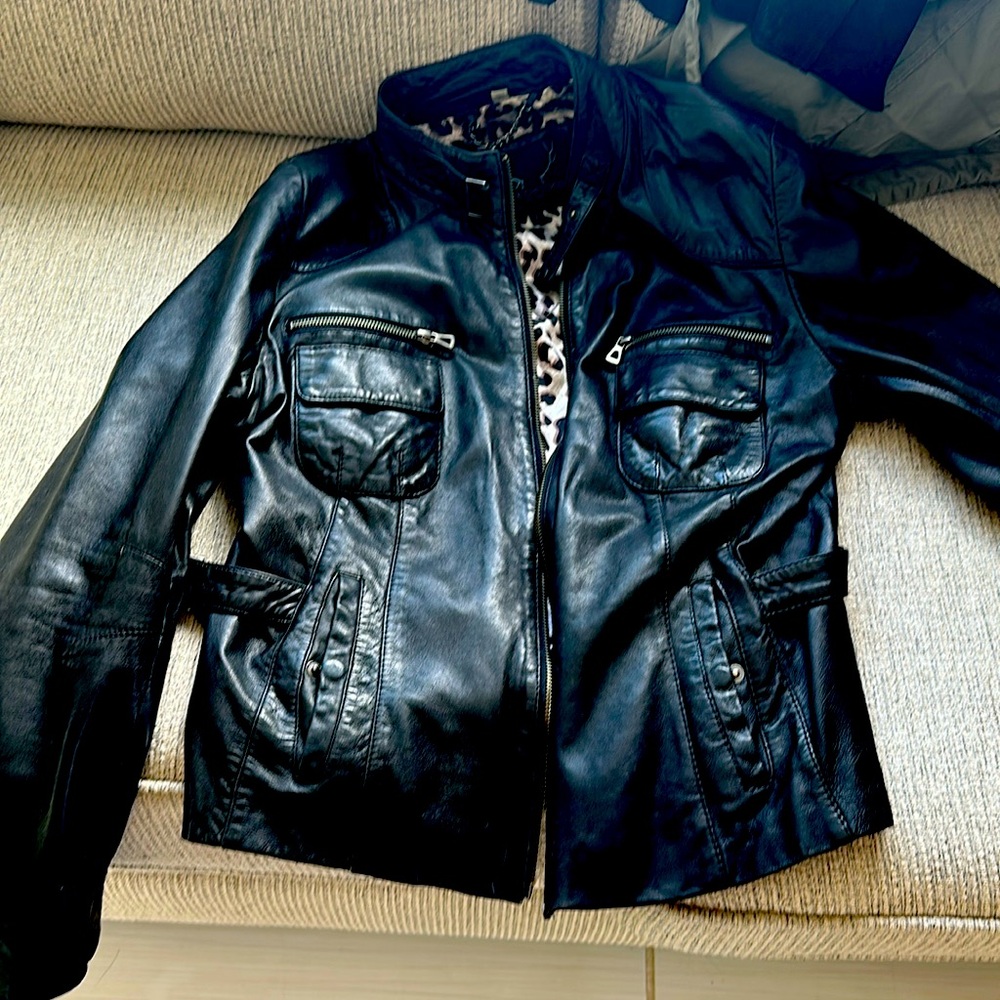 Black leather moto jacket